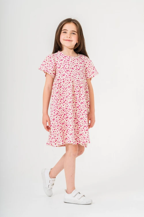 Çiçek Desnli Kız Çocuk Müslin Elbise 3802