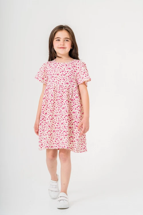 Çiçek Desnli Kız Çocuk Müslin Elbise 3802