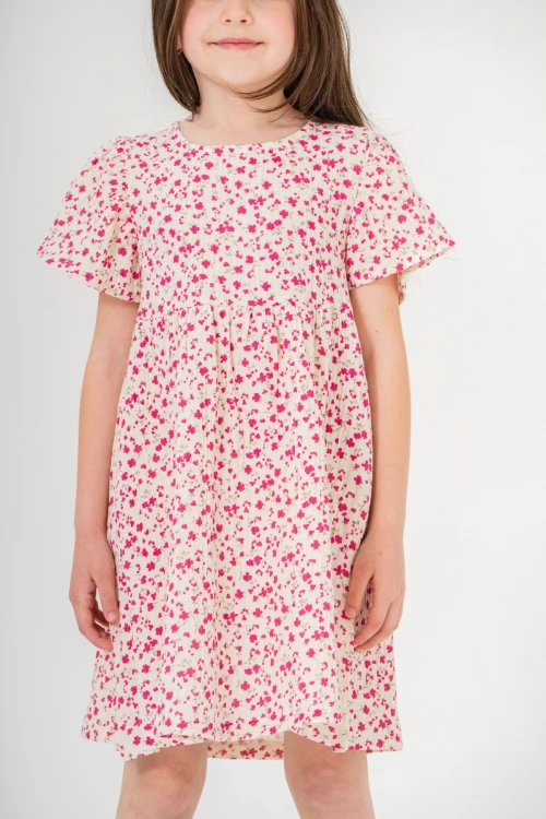 Çiçek Desnli Kız Çocuk Müslin Elbise 3802