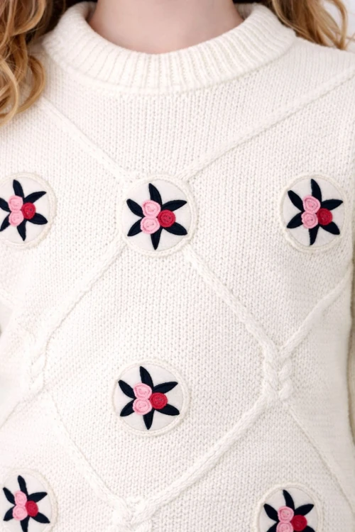 Çiçek Motifli Kız Çocuk Kazak 4097