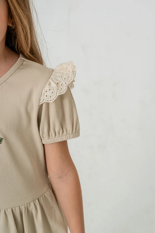 Çiçek Nakışlı Brode Detaylı Kız Çocuk  Elbise 50974