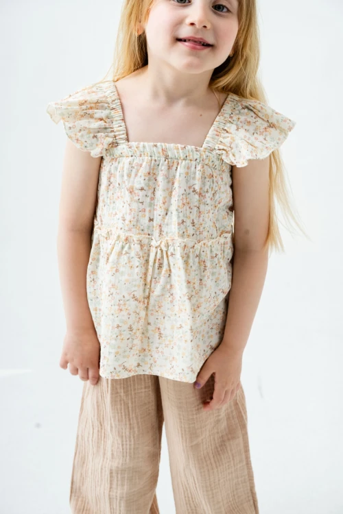 Çiçek Nakışlı Kız Çocuk Müslin Takım 3815