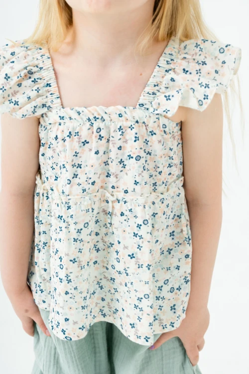 Çiçek Nakışlı Kız Çocuk Müslin Takım 3815