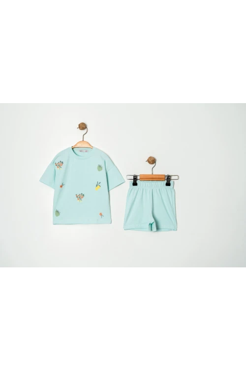 Çiçek Nakışlı Şortlu Kız Takım 12340