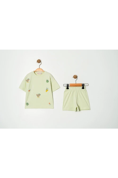 Çiçek Nakışlı Şortlu Kız Takım 12340