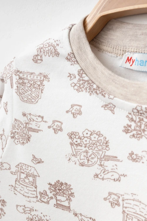 Çiftlik Desenli Uzun Kol Pijama Takımı 74160