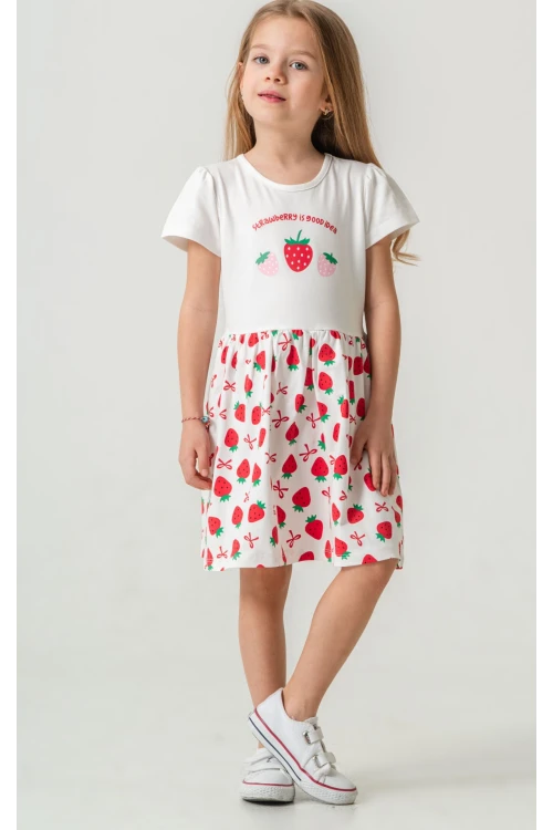 Çilek Baskılı Kız Çocuk Elbise 50973