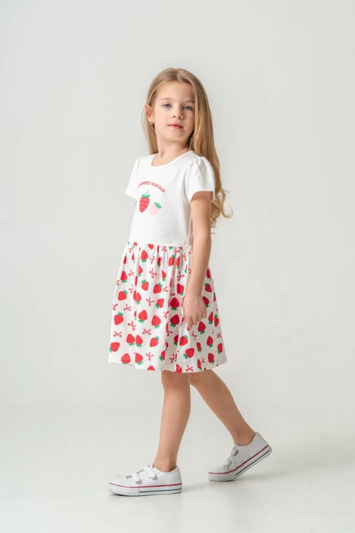 Çilek Baskılı Kız Çocuk Elbise 50973