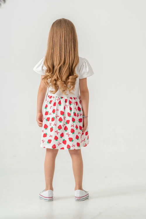 Çilek Baskılı Kız Çocuk Elbise 50973