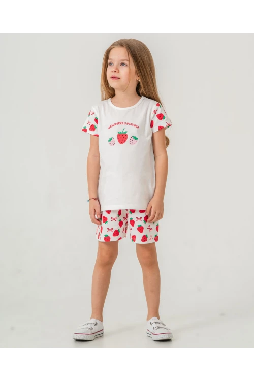 Çilek Baskılı Kız Çocuk Şortlu Takım 50360