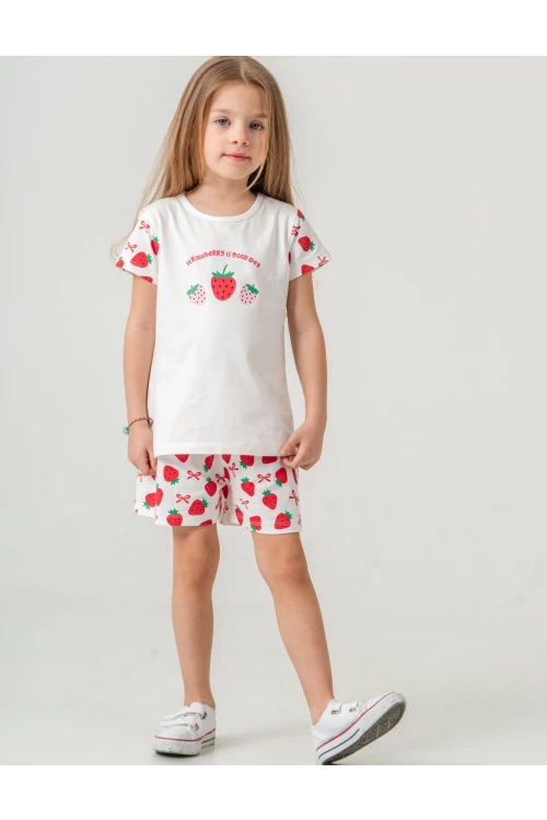 Çilek Baskılı Kız Çocuk Şortlu Takım 50360