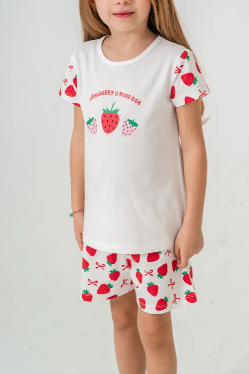 Çilek Baskılı Kız Çocuk Şortlu Takım 50360
