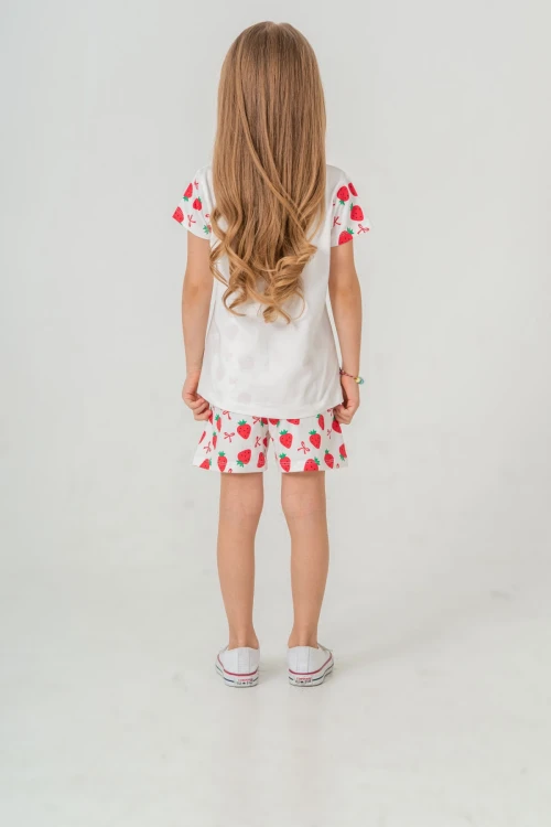 Çilek Baskılı Kız Çocuk Şortlu Takım 50360