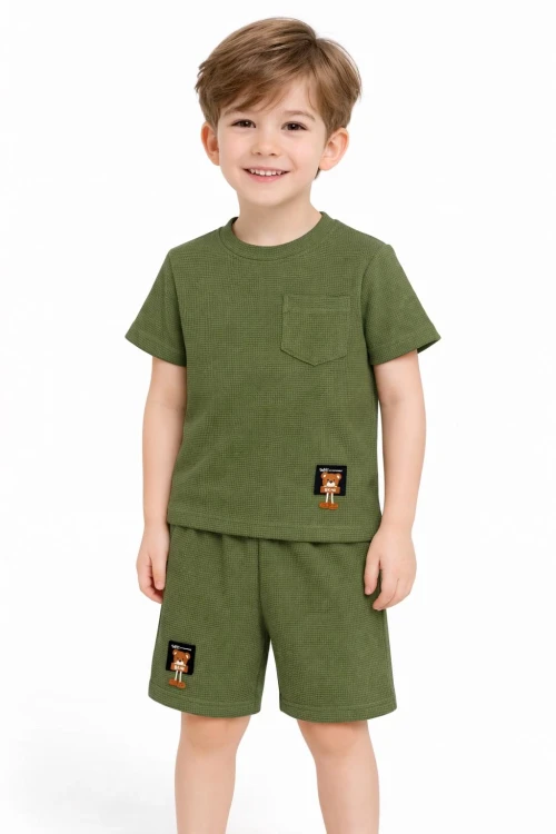 Çizgi Desenli Waffle Şortlu Erkek Takım 30101