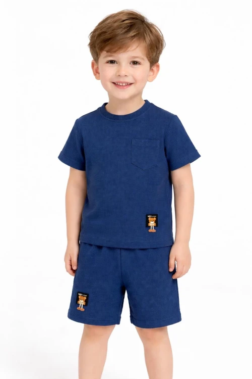 Çizgi Desenli Waffle Şortlu Erkek Takım 30101