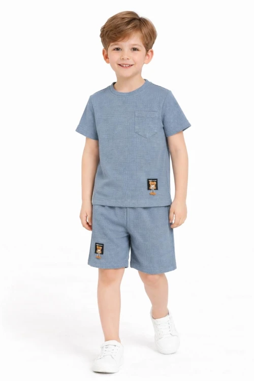 Çizgi Desenli Waffle Şortlu Erkek Takım 30101