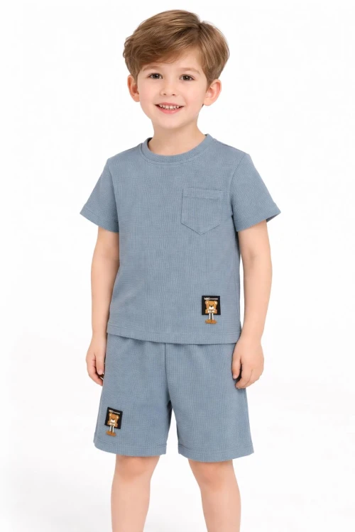 Çizgi Desenli Waffle Şortlu Erkek Takım 30101