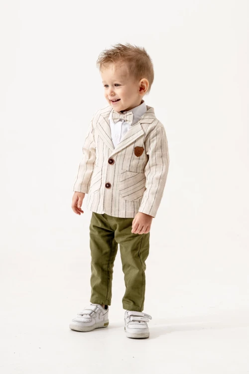 Çizgili Ceketli Müslin Takım 6601
