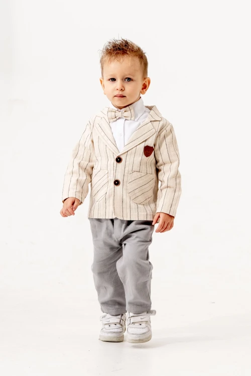 Çizgili Ceketli Müslin Takım 6601