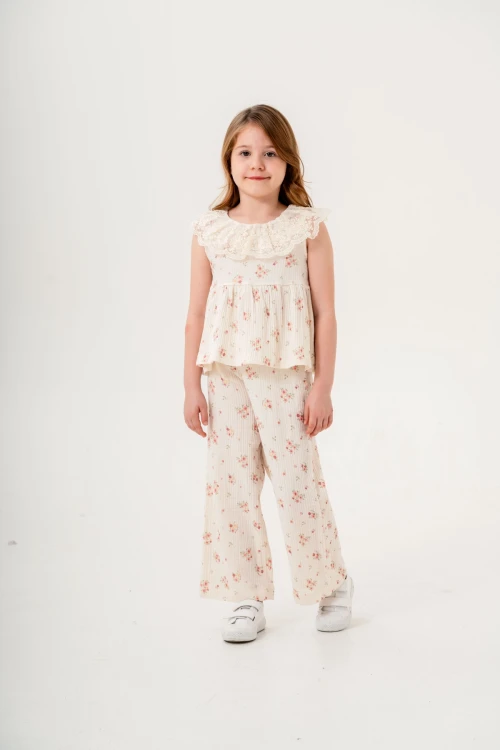 Dantel Yakalı Kız Çocuk Müslin Takım 3831