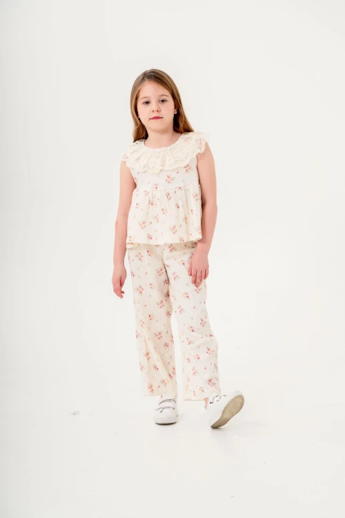 Dantel Yakalı Kız Çocuk Müslin Takım 3831