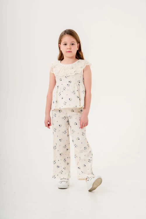 Dantel Yakalı Kız Çocuk Müslin Takım 3831