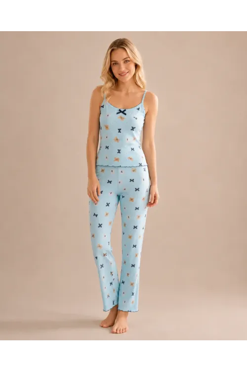 Desenli Askılı Kadın Pijama Takımı 2160