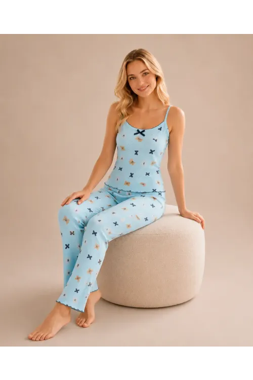 Desenli Askılı Kadın Pijama Takımı 2160