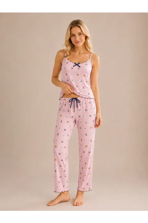 Desenli Askılı Kadın Pijama Takımı 2160