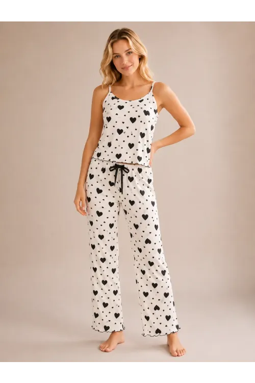 Desenli Askılı Kadın Pijama Takımı 2160