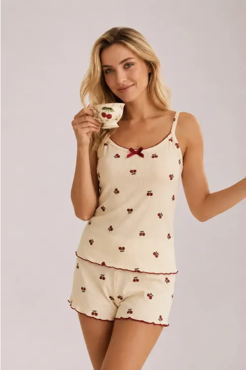 Desenli Askılı Şortlu Kadın Pijama Takımı 2206