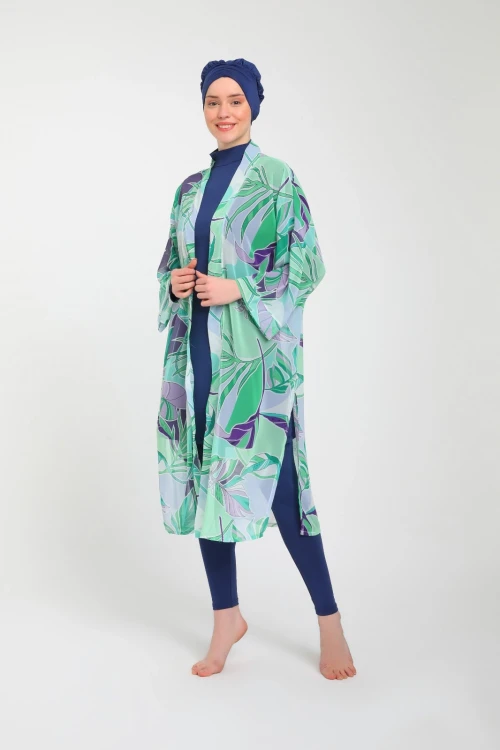 Desenli Kadın Tesettür Mayo Takım 3790