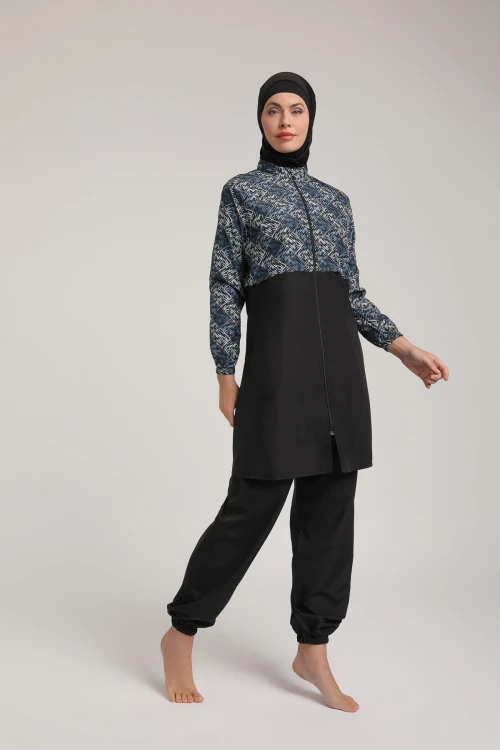 Desenli Kadın Tesettür Mayo Takım 5440