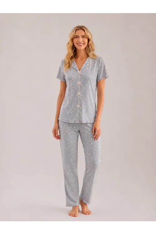 Desenli Kısa Kol Kadın Pijama Takımı 2200