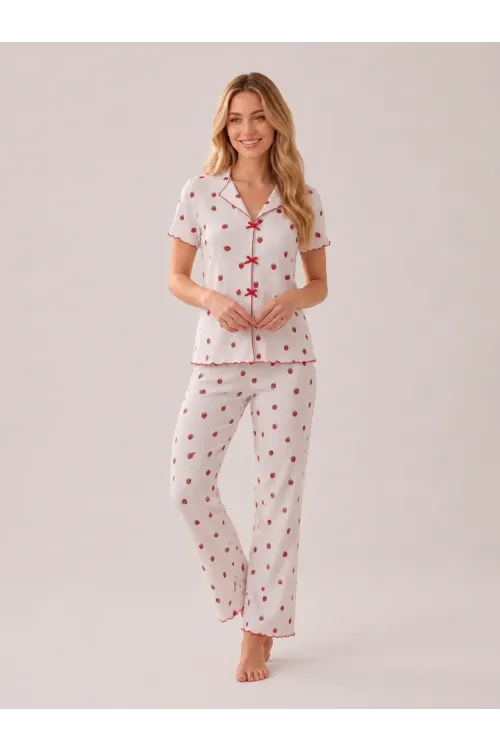 Desenli Kısa Kol Kadın Pijama Takımı 2200