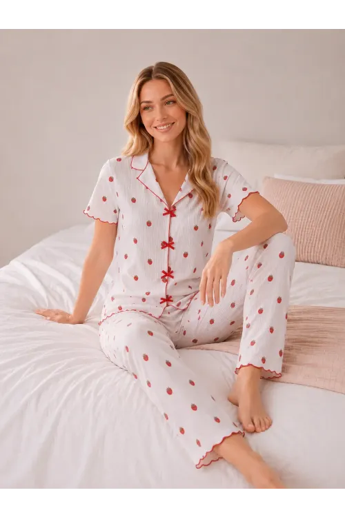 Desenli Kısa Kol Kadın Pijama Takımı 2200