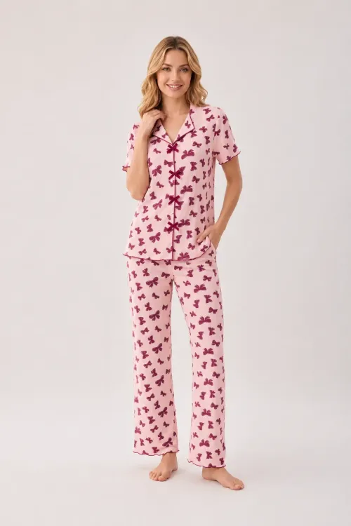 Desenli Kısa Kol Kadın Pijama Takımı 2200
