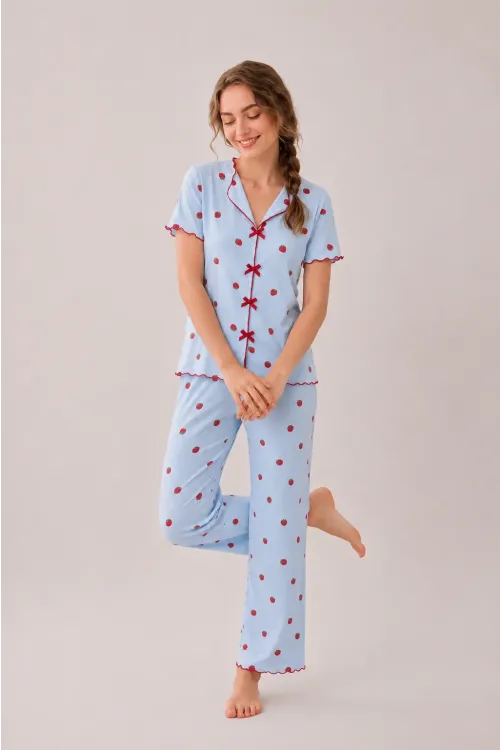 Desenli Kısa Kol Kadın Pijama Takımı 2200