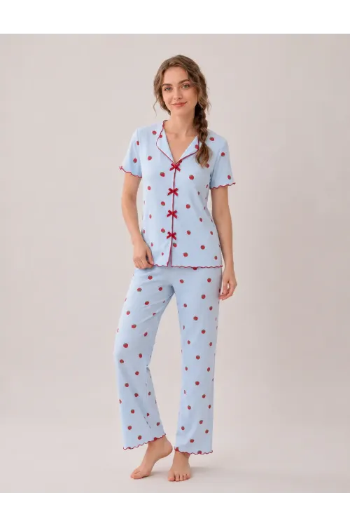 Desenli Kısa Kol Kadın Pijama Takımı 2200