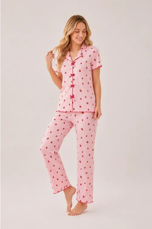 Desenli Kısa Kol Kadın Pijama Takımı 2200