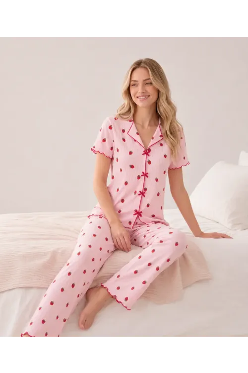 Desenli Kısa Kol Kadın Pijama Takımı 2200