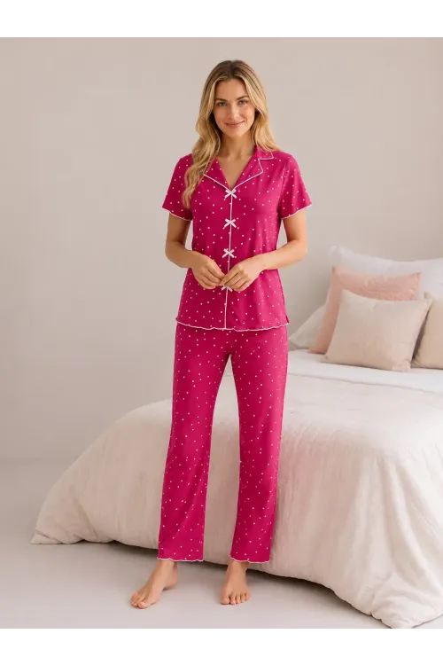 Desenli Kısa Kol Kadın Pijama Takımı 2203