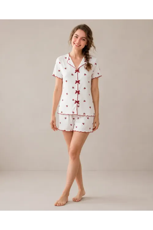 Desenli Kısa Kol Şortlu Kadın Pijama Takımı 2150