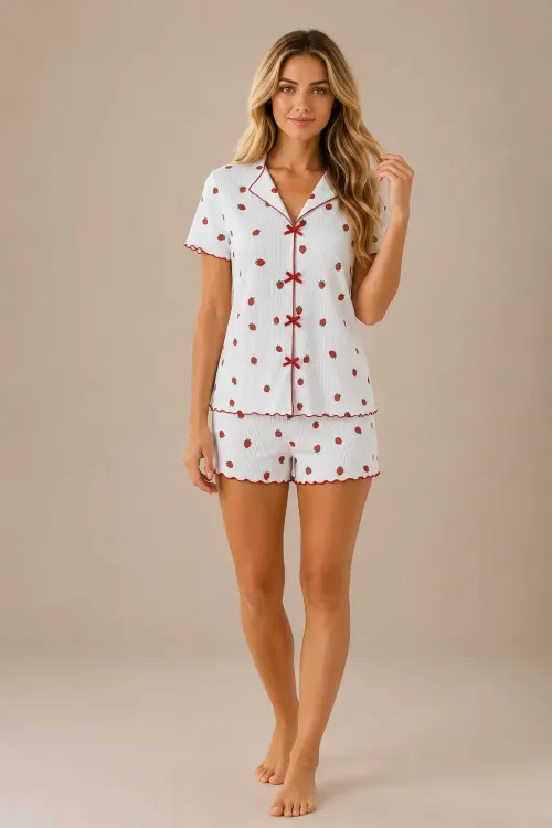 Desenli Kısa Kol Şortlu Kadın Pijama Takımı 2150