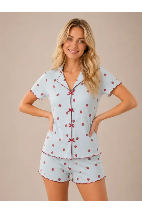 Desenli Kısa Kol Şortlu Kadın Pijama Takımı 2150