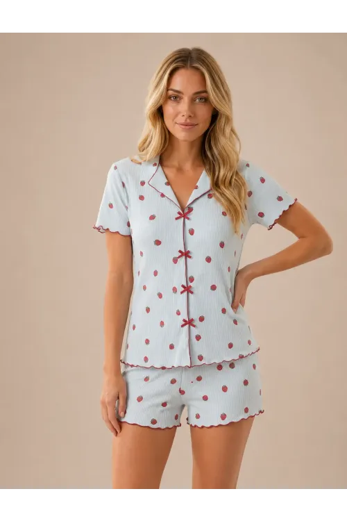 Desenli Kısa Kol Şortlu Kadın Pijama Takımı 2150