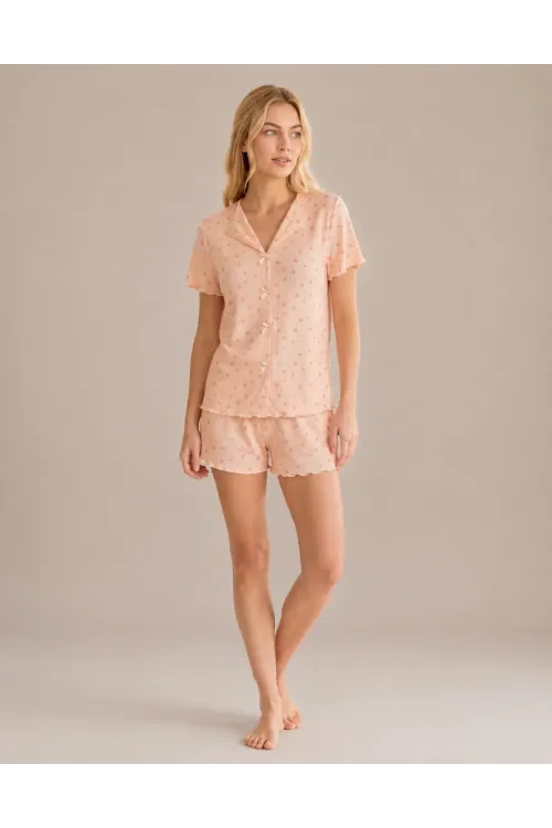 Desenli Kısa Kol Şortlu Kadın Pijama Takımı 2150