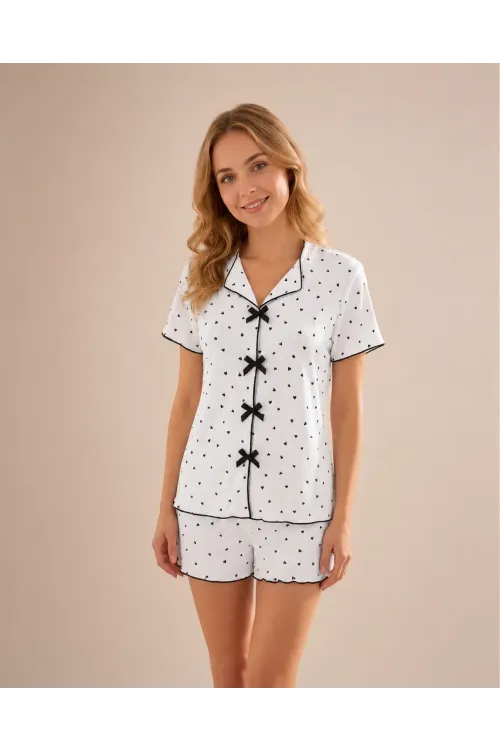 Desenli Kısa Kol Şortlu Kadın Pijama Takımı 2153