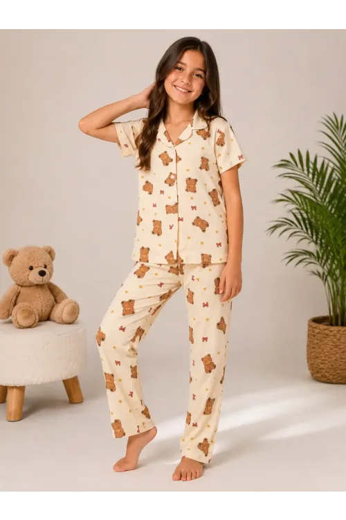 Desenli Kız Çocuk Pijama Takımı 9928