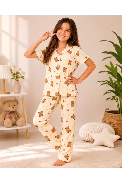 Desenli Kız Çocuk Pijama Takımı 9928